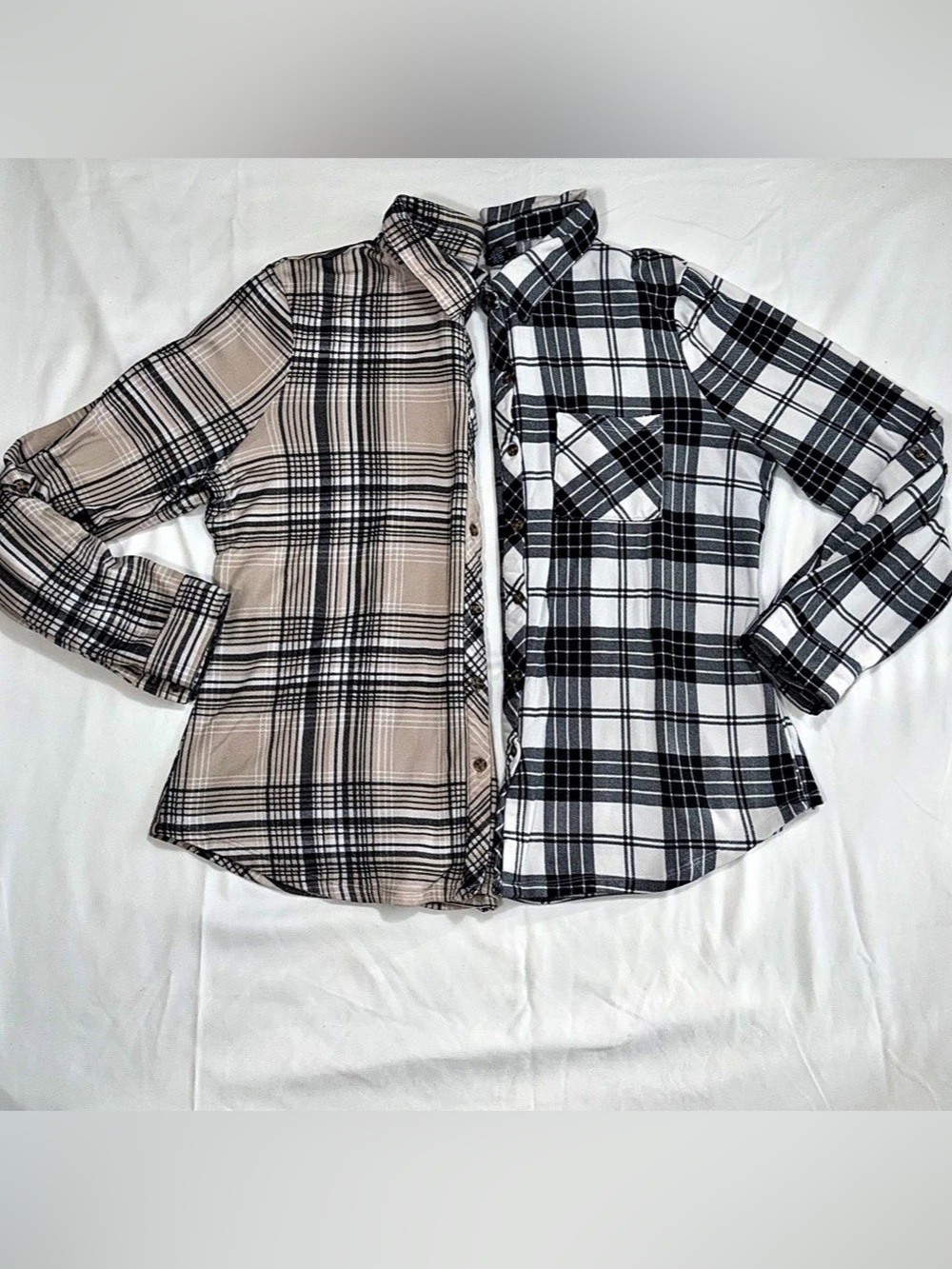 Rue21 XL Plaid Button Down Shirt Bundle 2 Long Sleeve Tan Black White P86